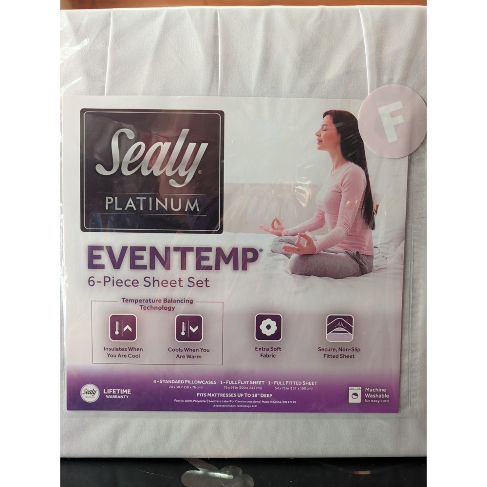 Sealy Platinum Eventemp 6 Piece Sheet Set Full Nimbus Cloud White Cooling